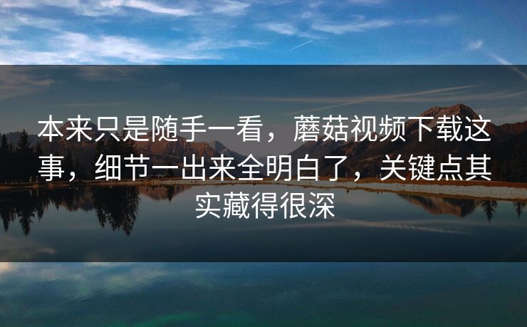 本来只是随手一看，蘑菇视频下载这事，细节一出来全明白了，关键点其实藏得很深  第1张