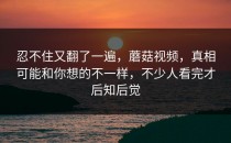 忍不住又翻了一遍，蘑菇视频，真相可能和你想的不一样，不少人看完才后知后觉