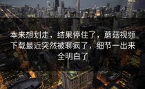 本来想划走，结果停住了，蘑菇视频下载最近突然被聊疯了，细节一出来全明白了