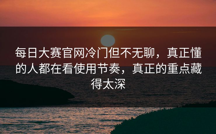 每日大赛官网冷门但不无聊，真正懂的人都在看使用节奏，真正的重点藏得太深