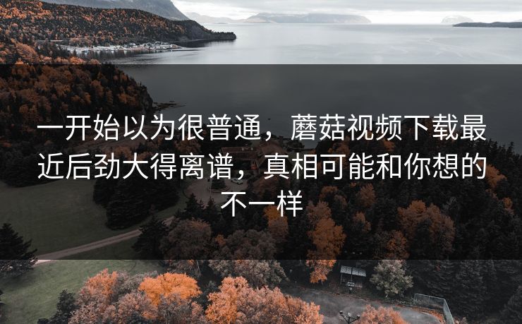 一开始以为很普通，蘑菇视频下载最近后劲大得离谱，真相可能和你想的不一样